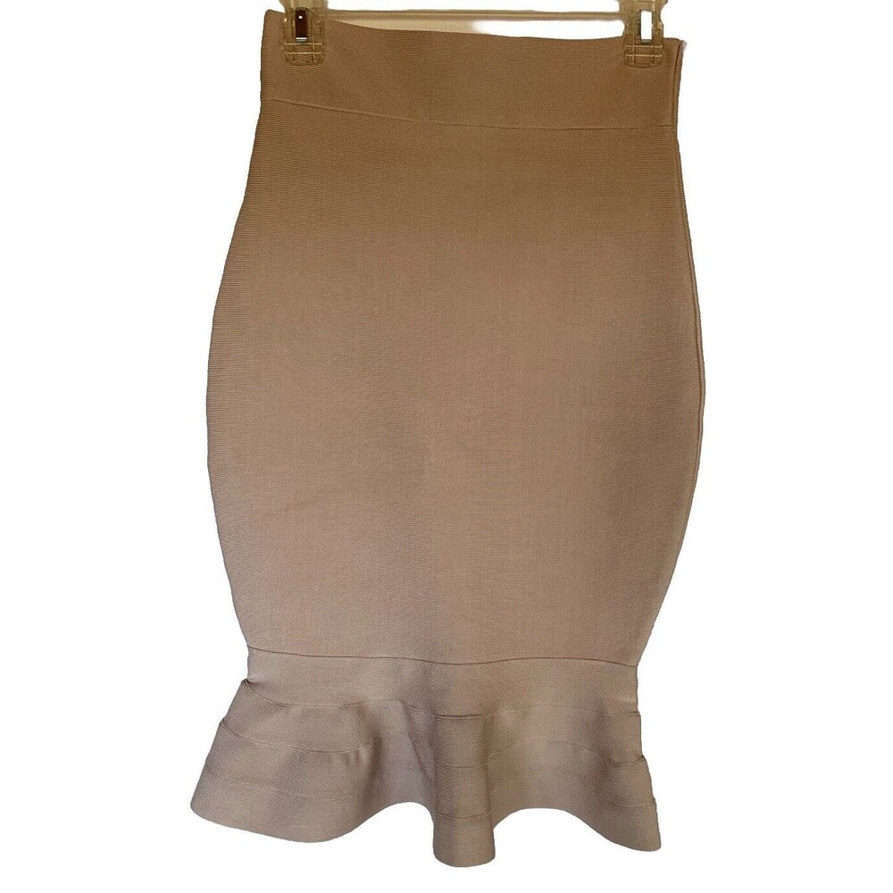 Women's Rayon Bandage Fishtail Skirt Bodycon Knee Lgth Skirt Large Flouncy Beige